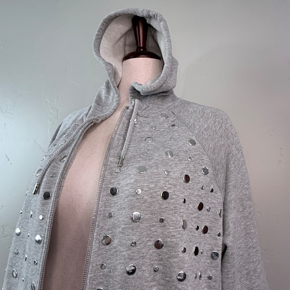 🌺 Plus Size Michael Kors 1X Zip Hoodie – Silver Studded, Cozy Holiday Sparkle - Picture 9 of 10